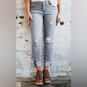 Grey distressed Dear John skinny jeans